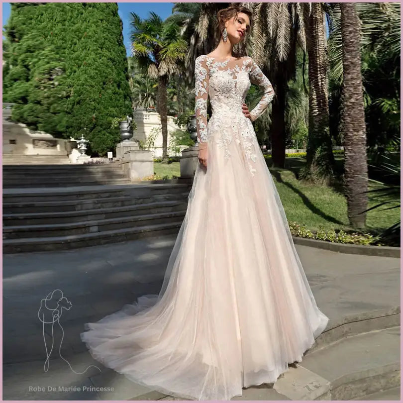 Robe De Mariée Princesse Manche Longue Dentelle