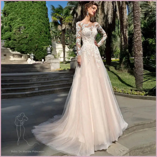 Robe De Mariée Princesse Manche Longue Dentelle