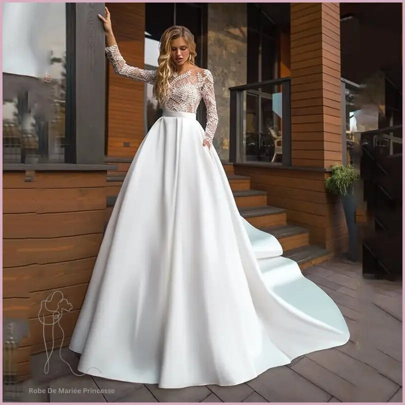 Robe de Mariée Princesse Satin Dentelle