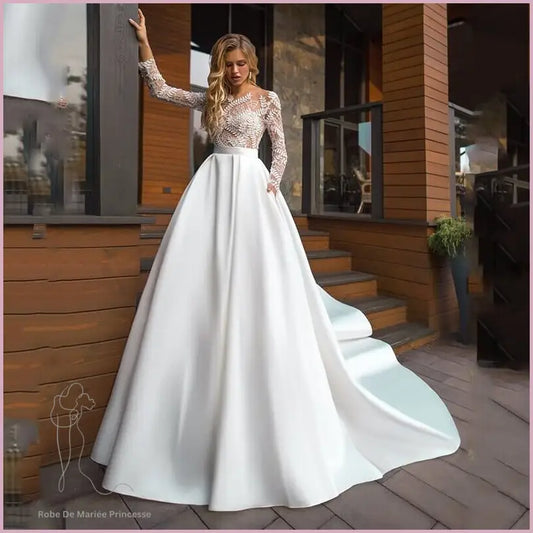 Robe de Mariée Princesse Satin Dentelle